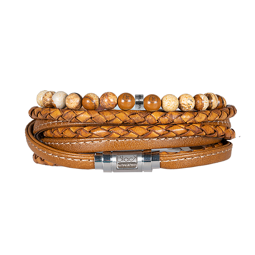 Handgemaakte heren armband van lederen en edelsteen