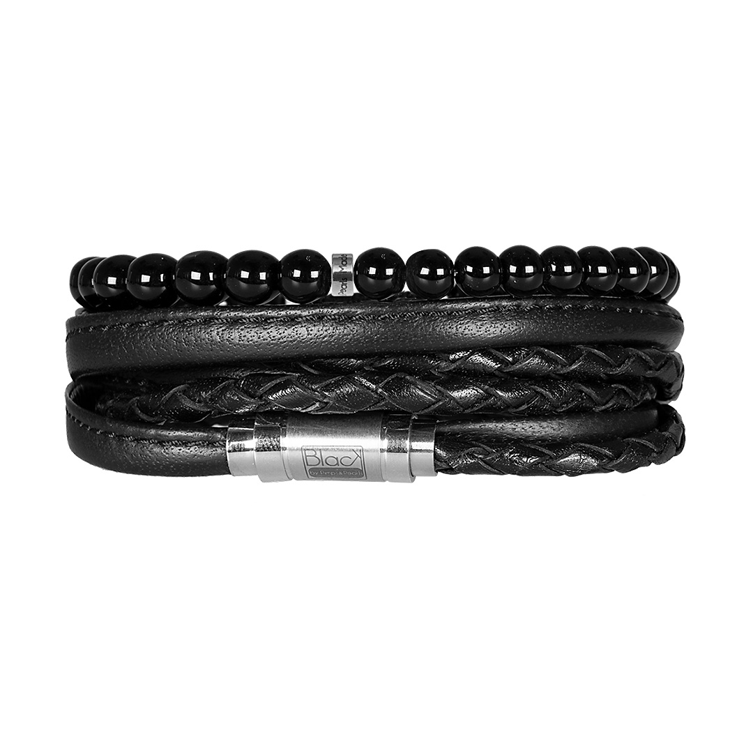 Handgemaakte heren armband van lederen en edelsteen