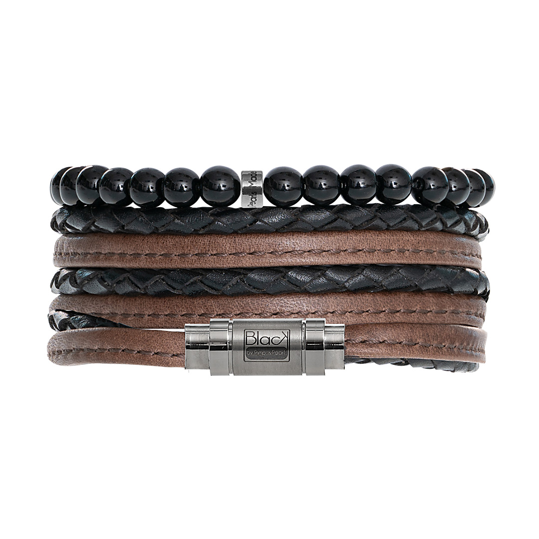 Handgemaakte heren armband van lederen en edelsteen