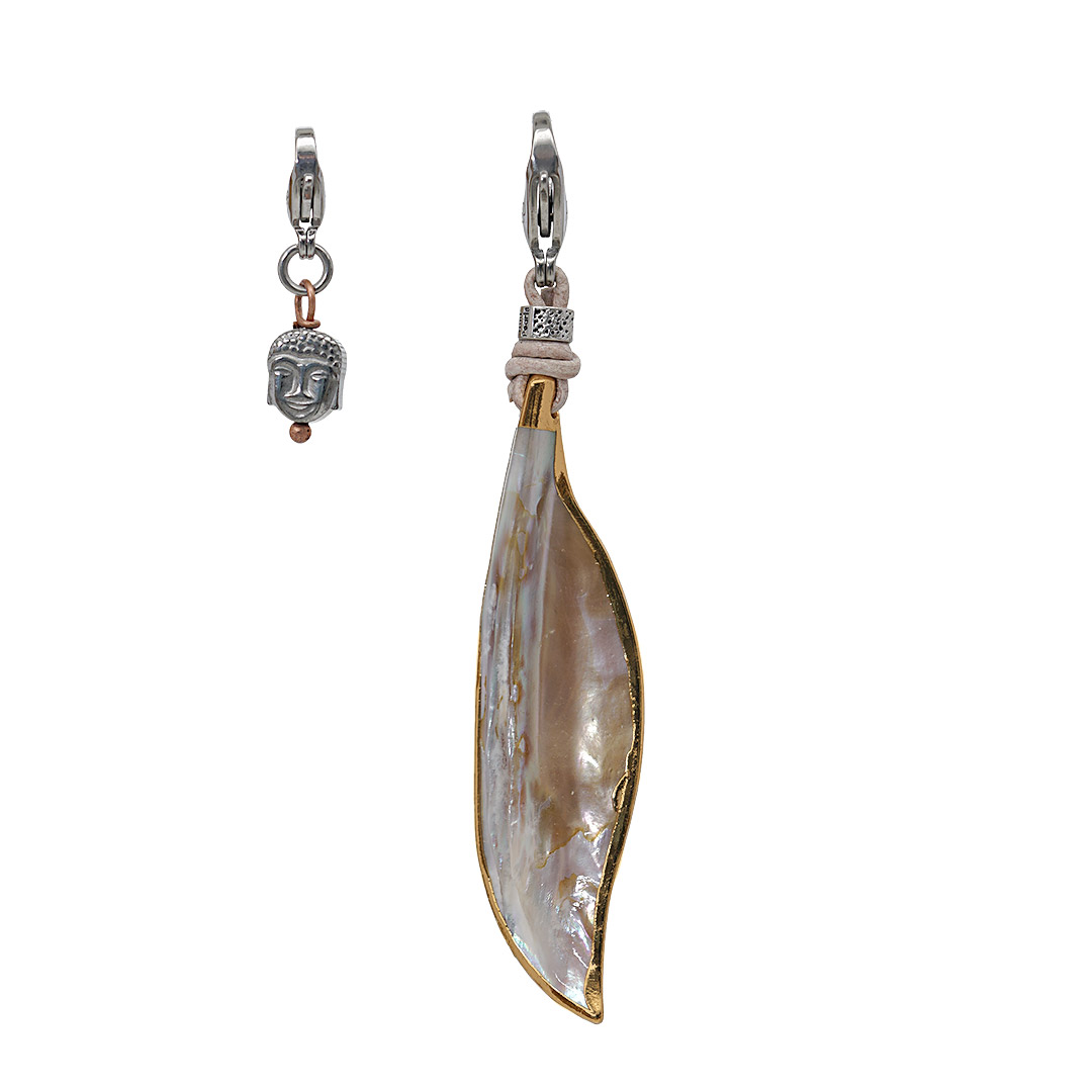 Edelsteen hanger Schelp goud Mala zilver