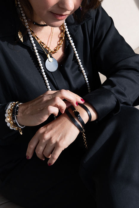pimpsandpearls zwarte lederen wikkelarmband 912