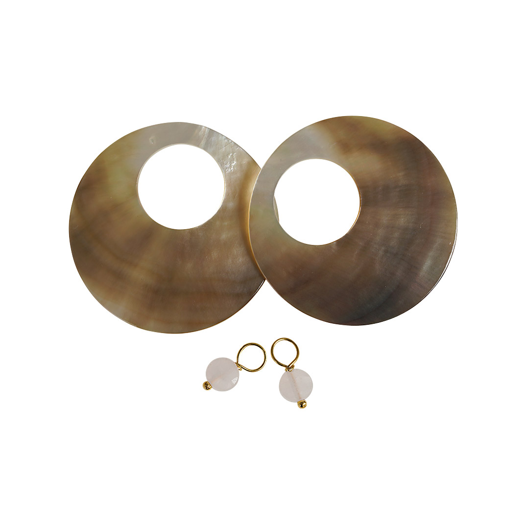 Oorbedels Rozenkwarts Schelp goud 908 11 Pim and Pearls