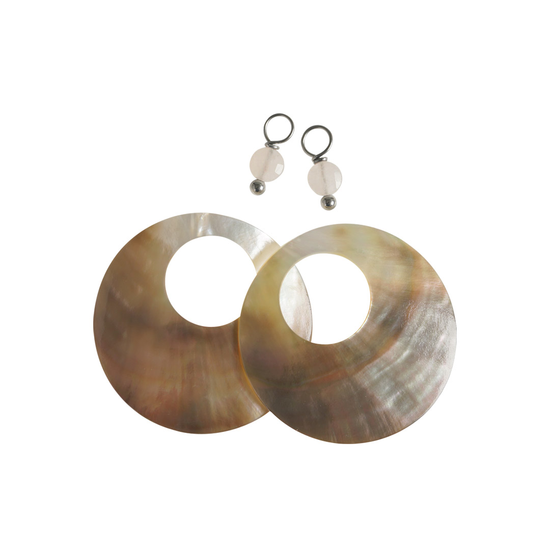 Oorbedels Rozenkwarts Schelp zilver 908 07 Pim and Pearls