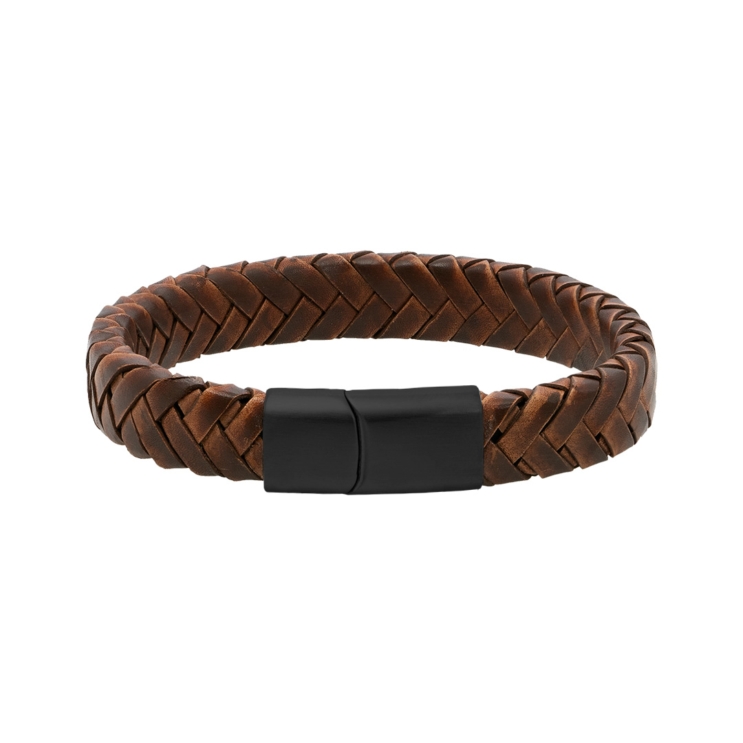 Lederen heren armband bruin breed 728 03 Pimps and Pearls Pim