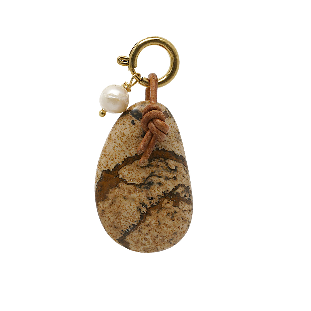 Edelsteen hanger beige Jaspis Mala goud 680 Ja1 PimpsandPearls Pim
