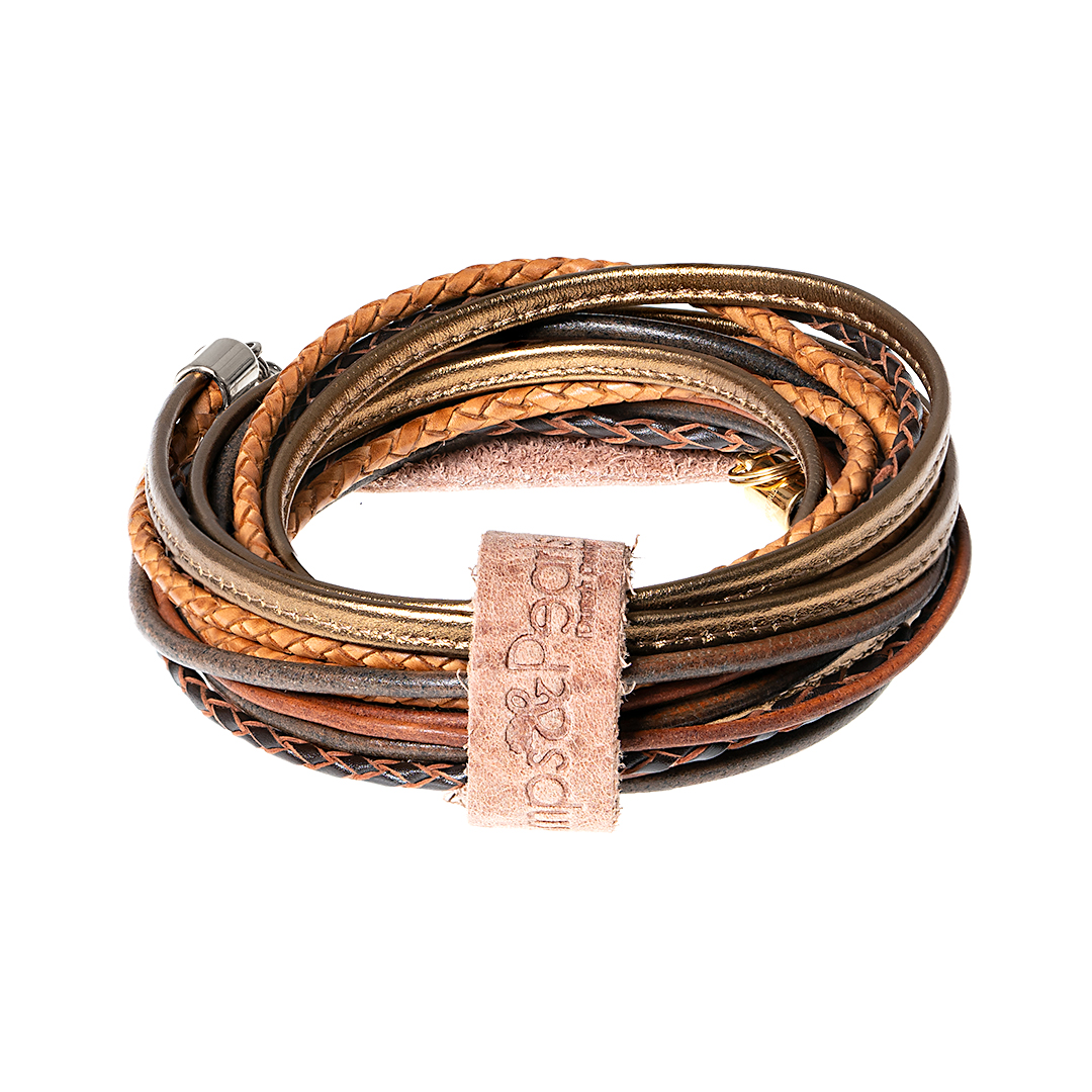 Leren wikkelarmband ketting bruin goud Superior zilver 85 291Z PimpsandPearls Pim