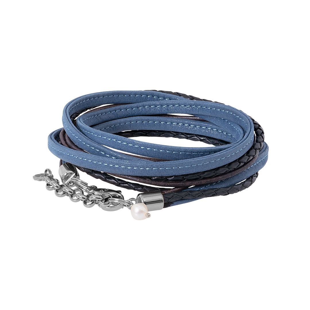 Wikkelarmband leer blauw zilver 1028 03Z PimpsandPearls Pim