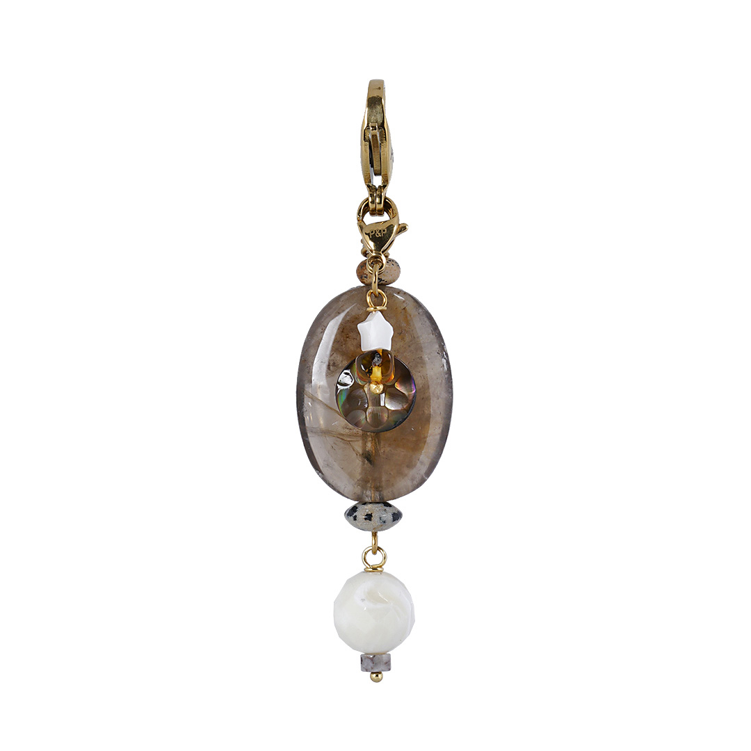 Edelsteen bedel Rookkwarts bruin goud 778 294 PimpsandPearls Pim