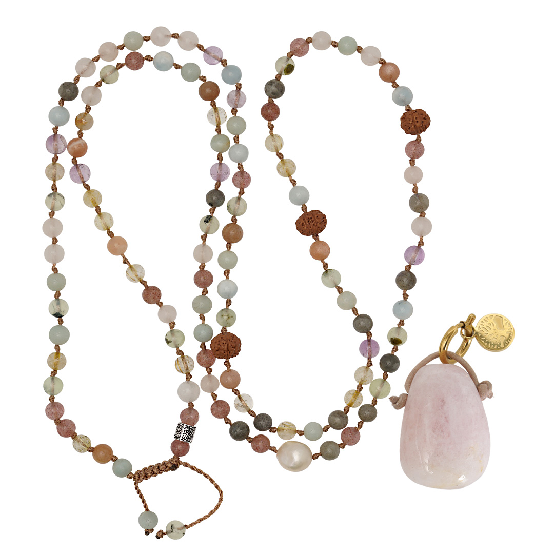 Edelsteen ketting Pastelmix hanger Morganiet Mala M 758 45 Mo PimpsandPearls Pim