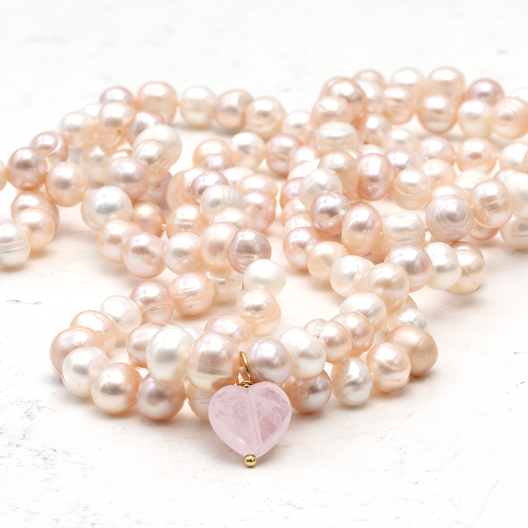 Lange ketting Parel hart mix roze 960 02 PimpsandPearls