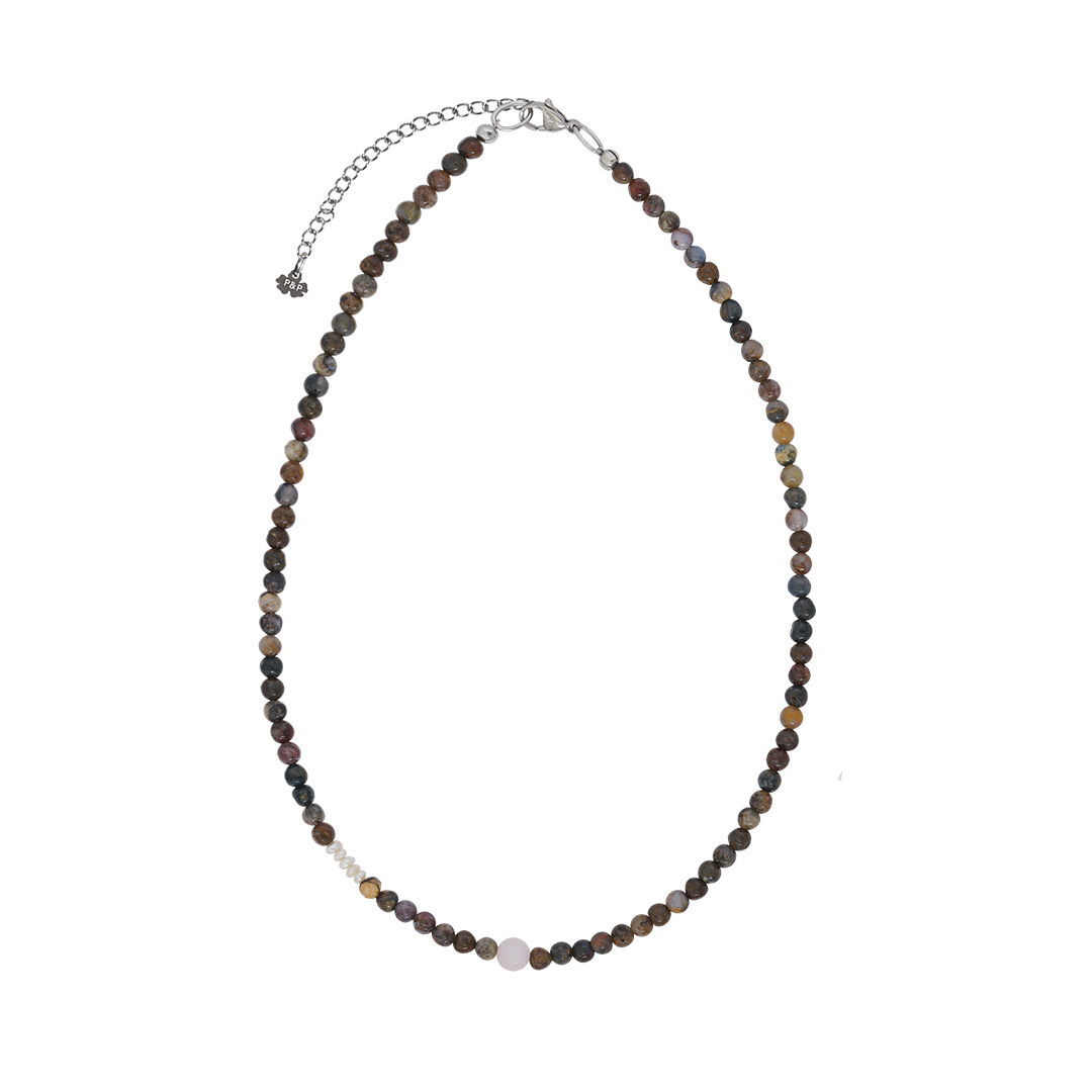 edelsteen fijne ketting pietersiet bruin 42 cm lang Mala sieraden collectie