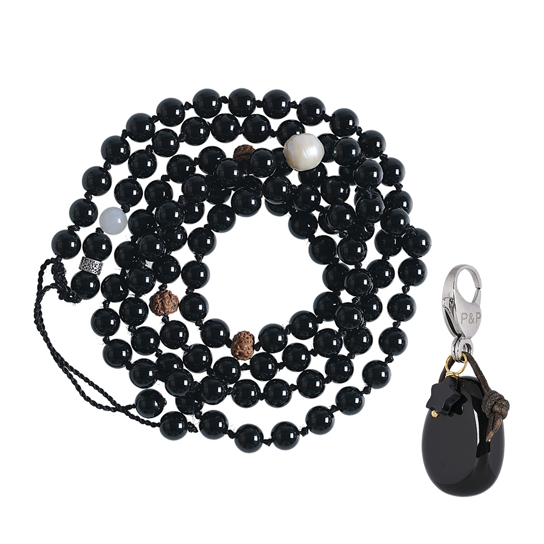 edelsteen ketting zwart agaat 92 cm met bedel Mala collectie PimpsandPearls Pim