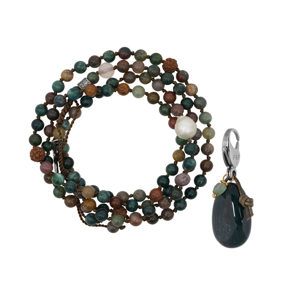 edelsteen mala ketting groen India agaat 92 cm met bedel. PimpsandPearls
