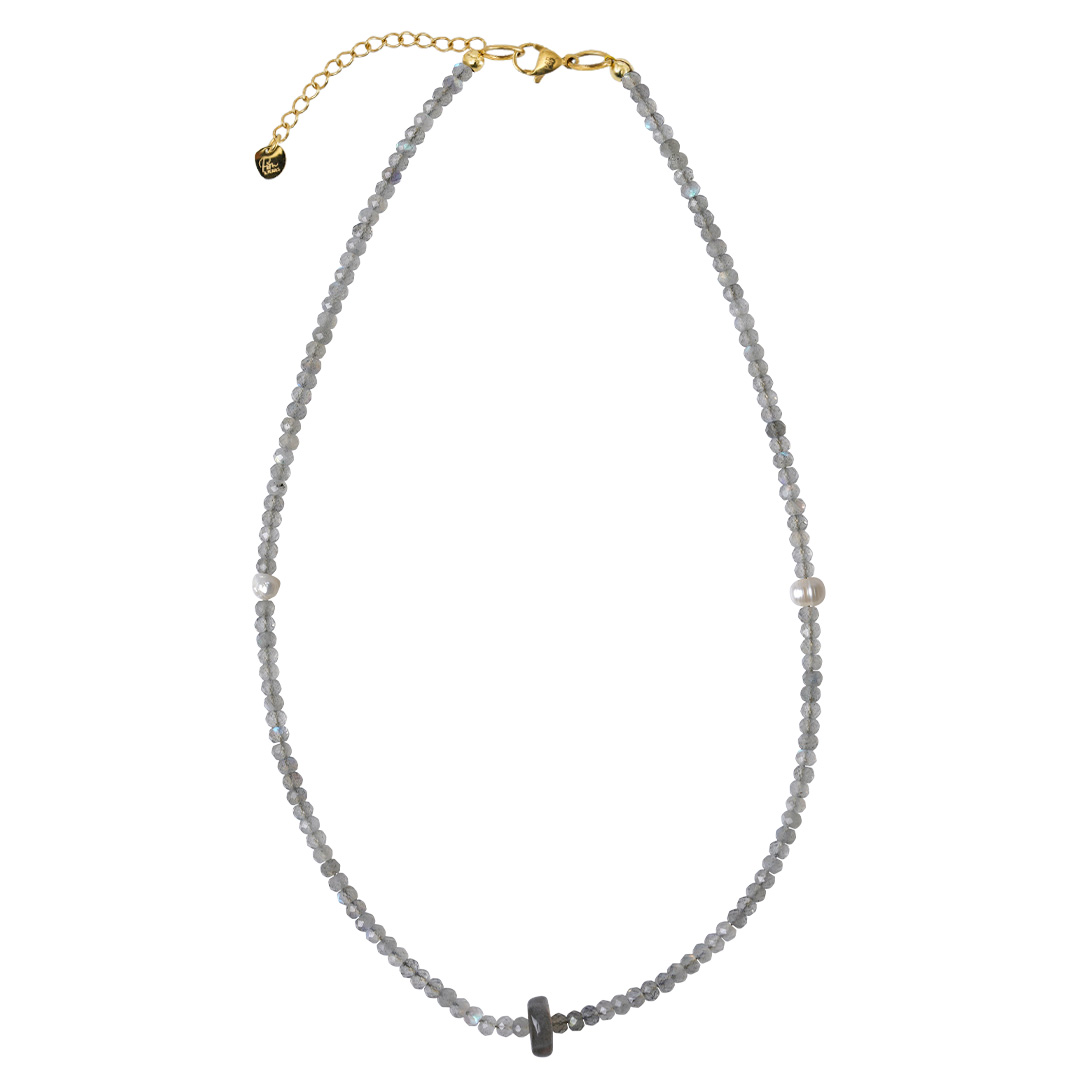 ketting edelsteen facet labradoriet grijs Tropical collectie van PimpsandPearls Pim
