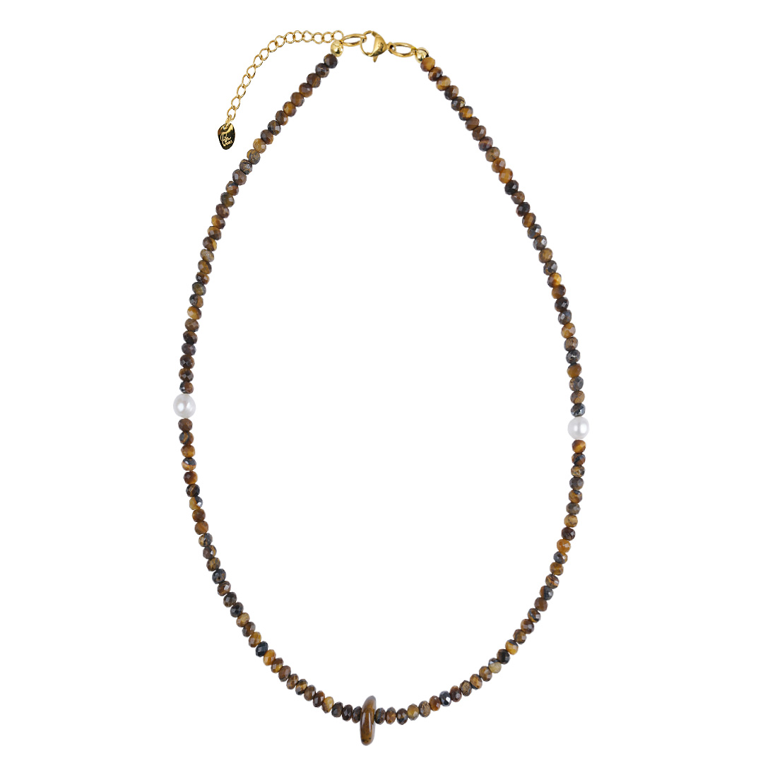ketting edelsteen facet tijgeroog bruin Tropical collectie van PimpsandPearls Pim