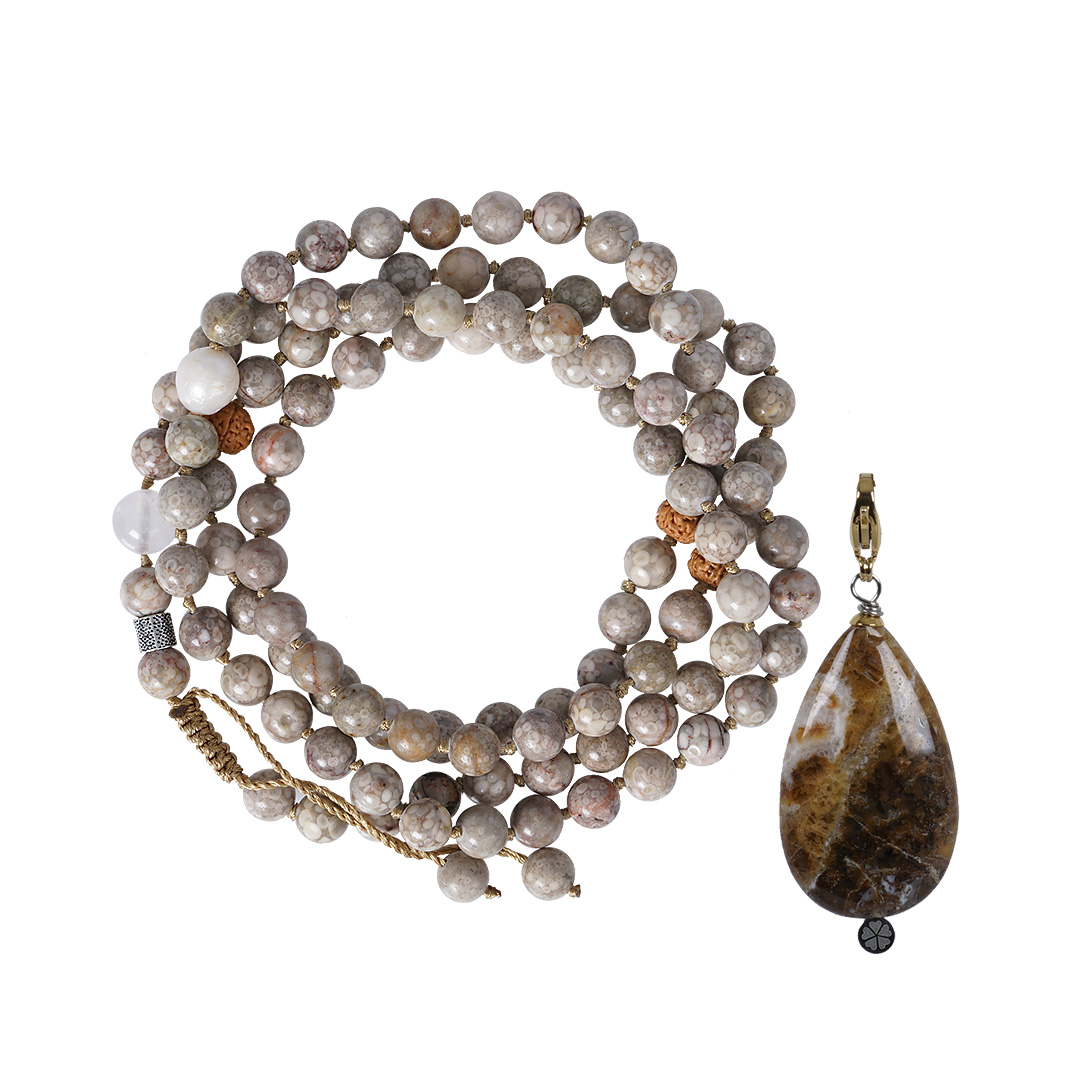 Edelsteen ketting Kambaba pink met bedel Mala sieraden PimpsandPearls