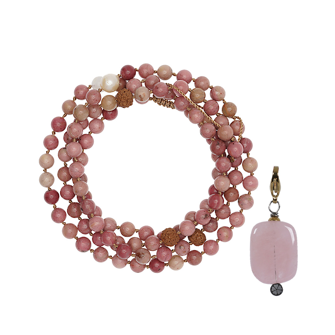 Edelsteen ketting Rhodoniet roze met bedel Mala sieraden PimpsandPearls