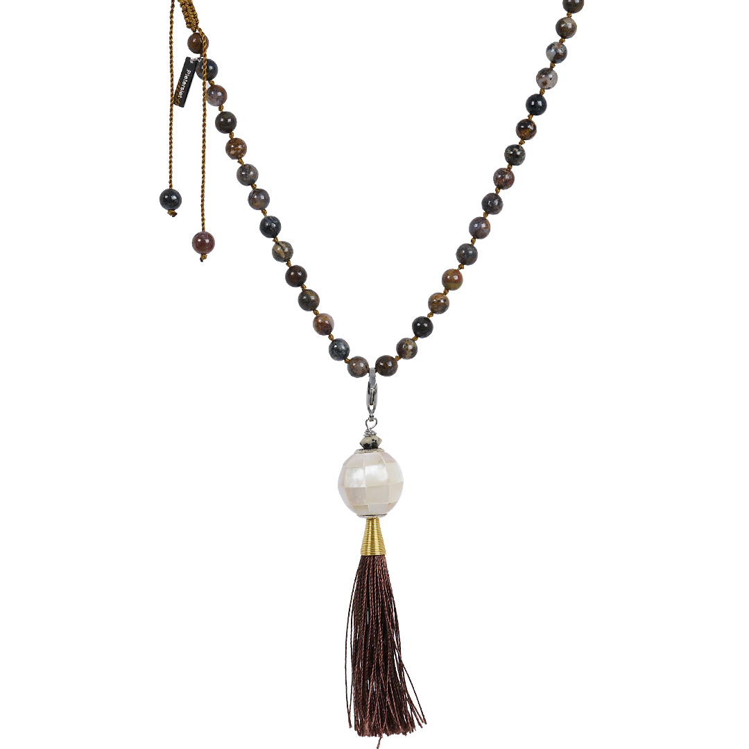 Edelsteen ketting bruin pietersiet hanger Mala XL Bohemian kettingen PimpsandPearls
