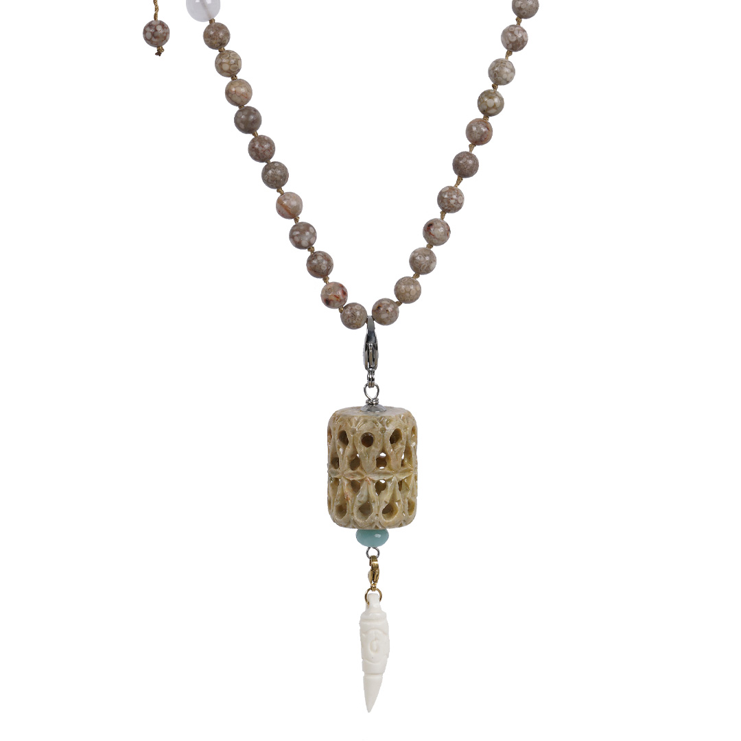 Edelsteen ketting kambaba pink hanger Mala XL Bohemian kettingen PimpsandPearls