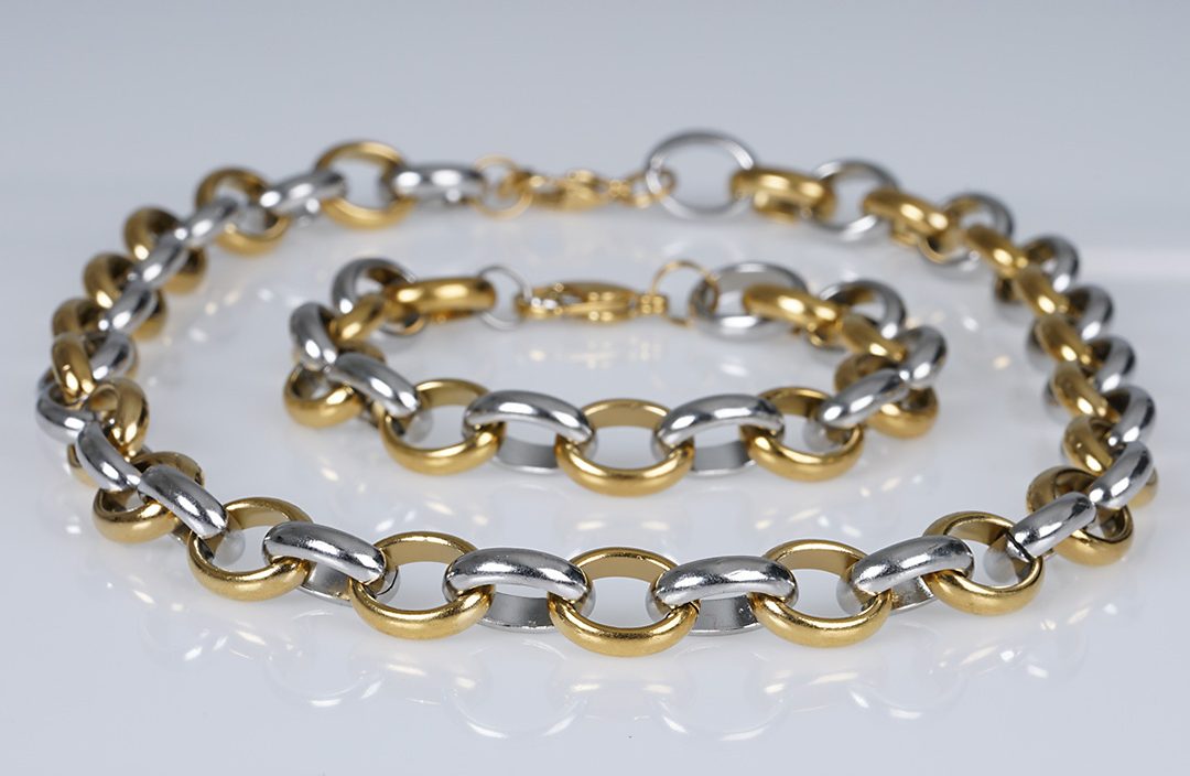 Sieradenset schakelketting armband bicolor ovaal grof PimpsandPearls