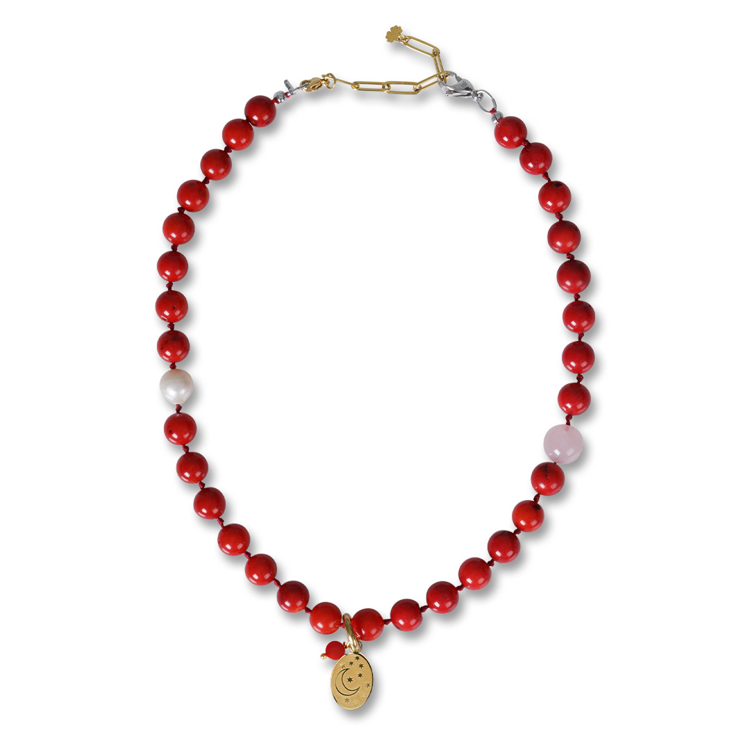 edelsteen ketting bamboekoraal rood mala 43-50 cm van PimpsandPearls