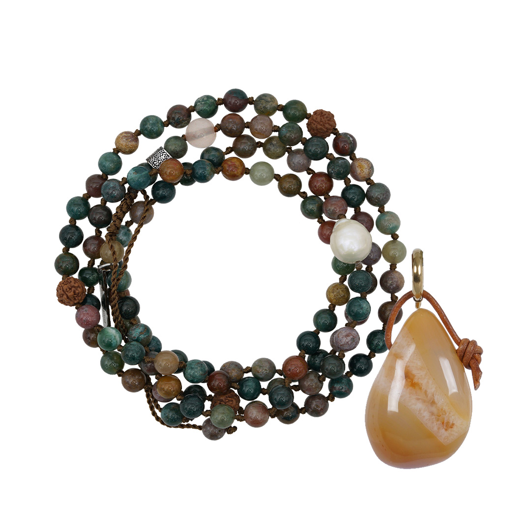 edelsteen ketting groen India agaat met bedel Mala collectie PimpsandPearls