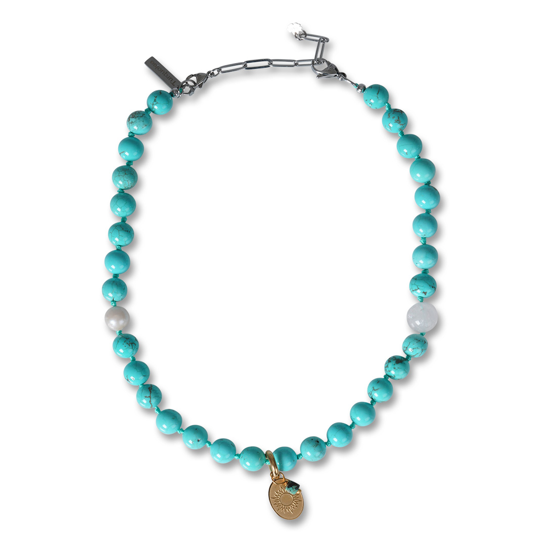 edelsteen ketting turquoise blauw mala 43-50 cm van PimpsandPearls