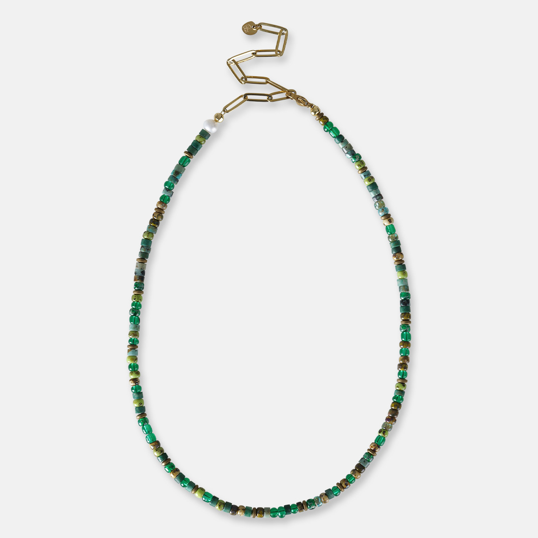 ketting edelsteen miyuki groen turquoise 40-50 cm Tropical collectie van PimpsandPearls