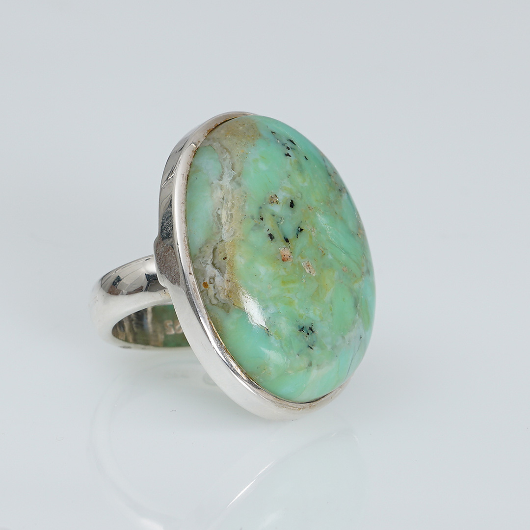 unieke zilver edelsteen ring chrysopraas verstelbaar van Pimpsandpearls