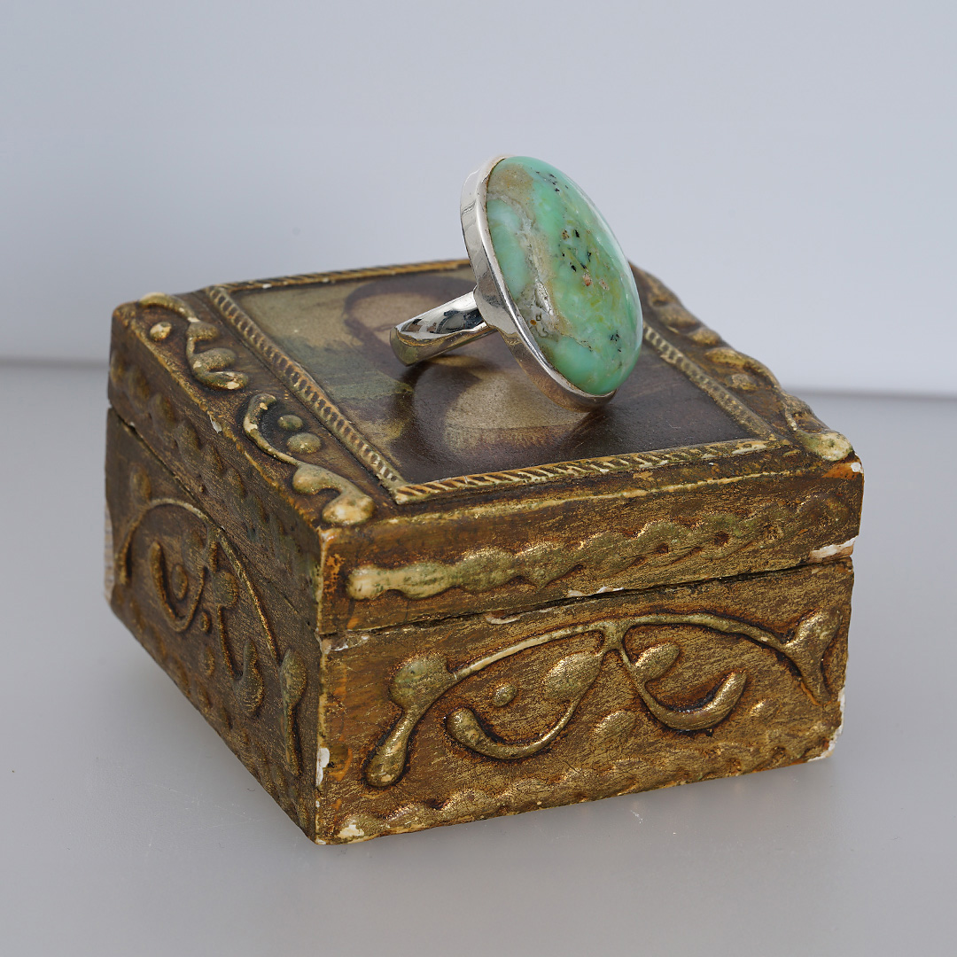 unieke zilver edelsteen ring chrysopraas van pimpsandpearls