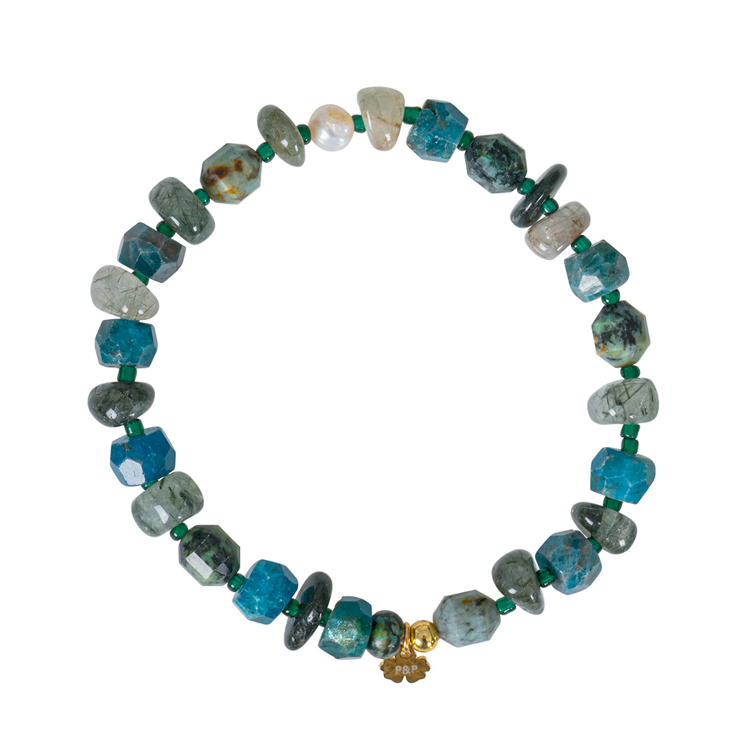 armband groen blauw edelsteen mix Tropical Rough collectie van pimpsandpearls