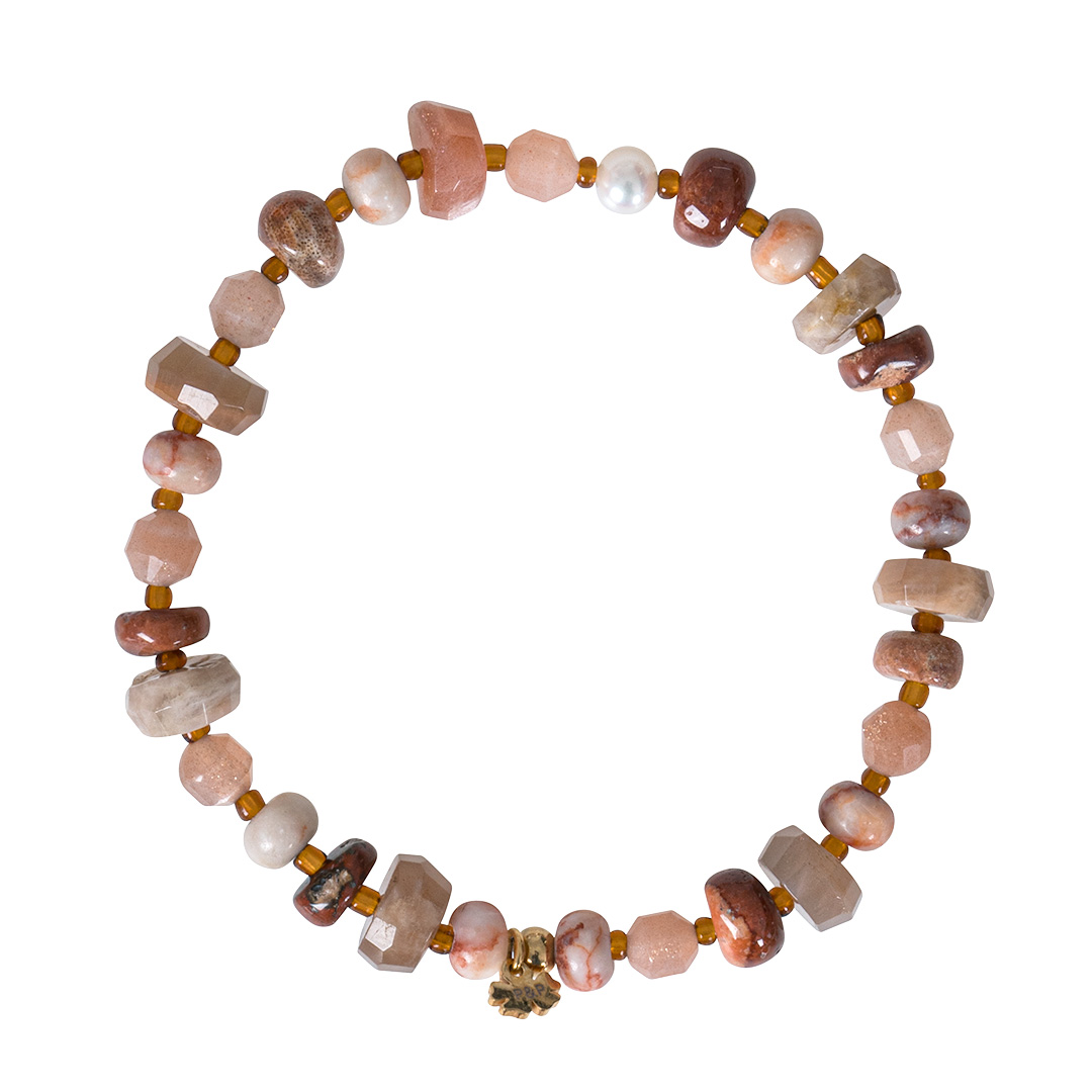 armband oranje roze edelsteen mix Tropical collectie van pimpsandpearls