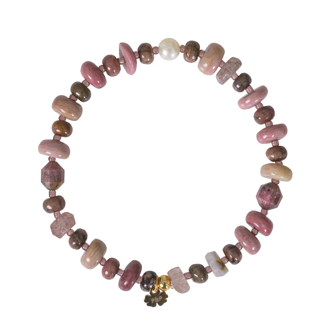 armband vintage roze edelsteen mix Tropical collectie van pimpsandpearls