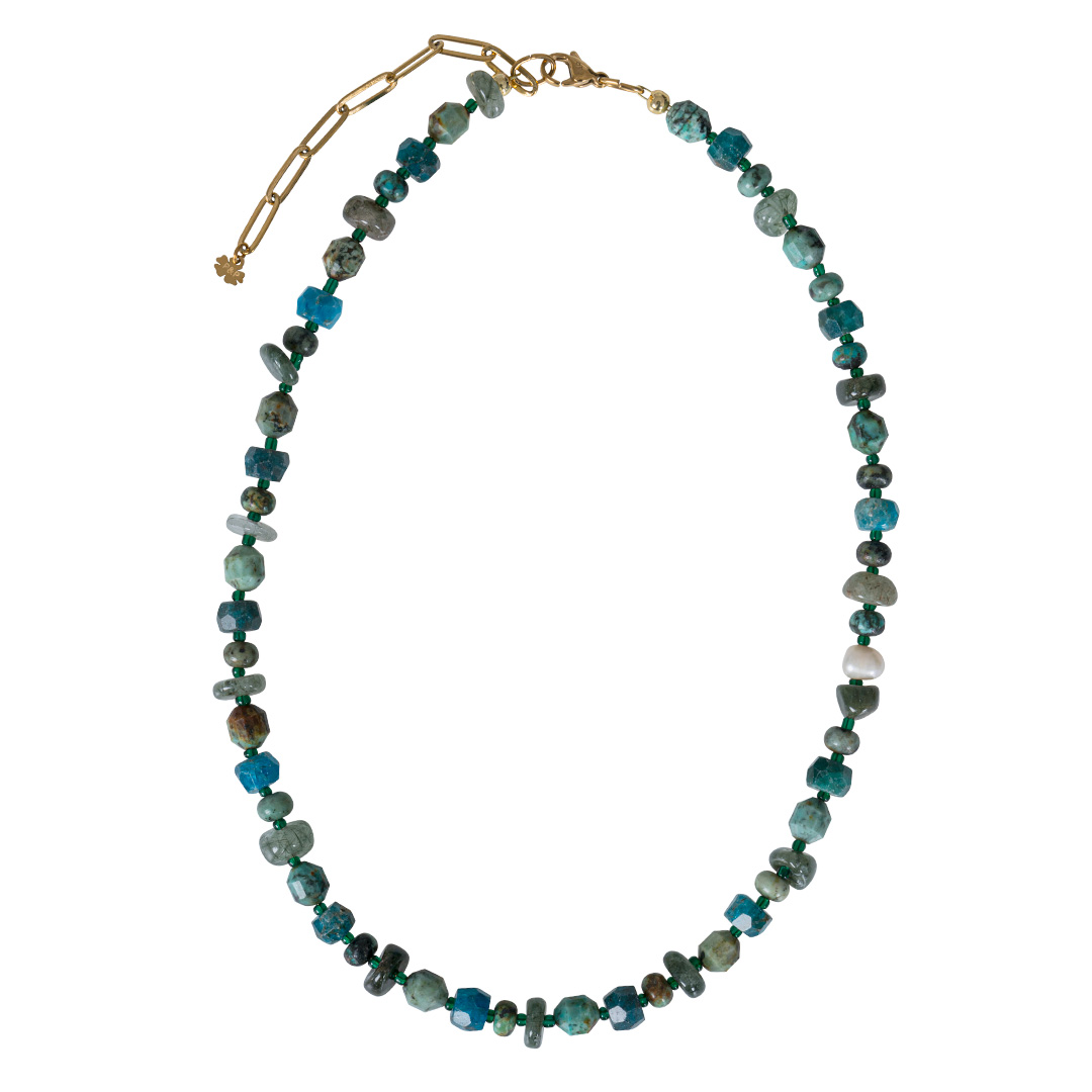 ketting groen blauw edelsteen mix Tropical collectie van pimpsandpearls