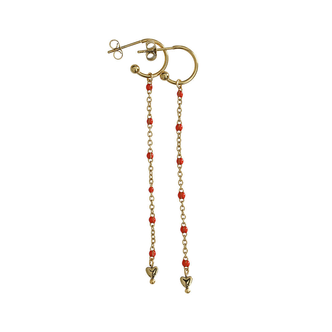 oorbellen lang rood bolletjes van pimpsandpearls