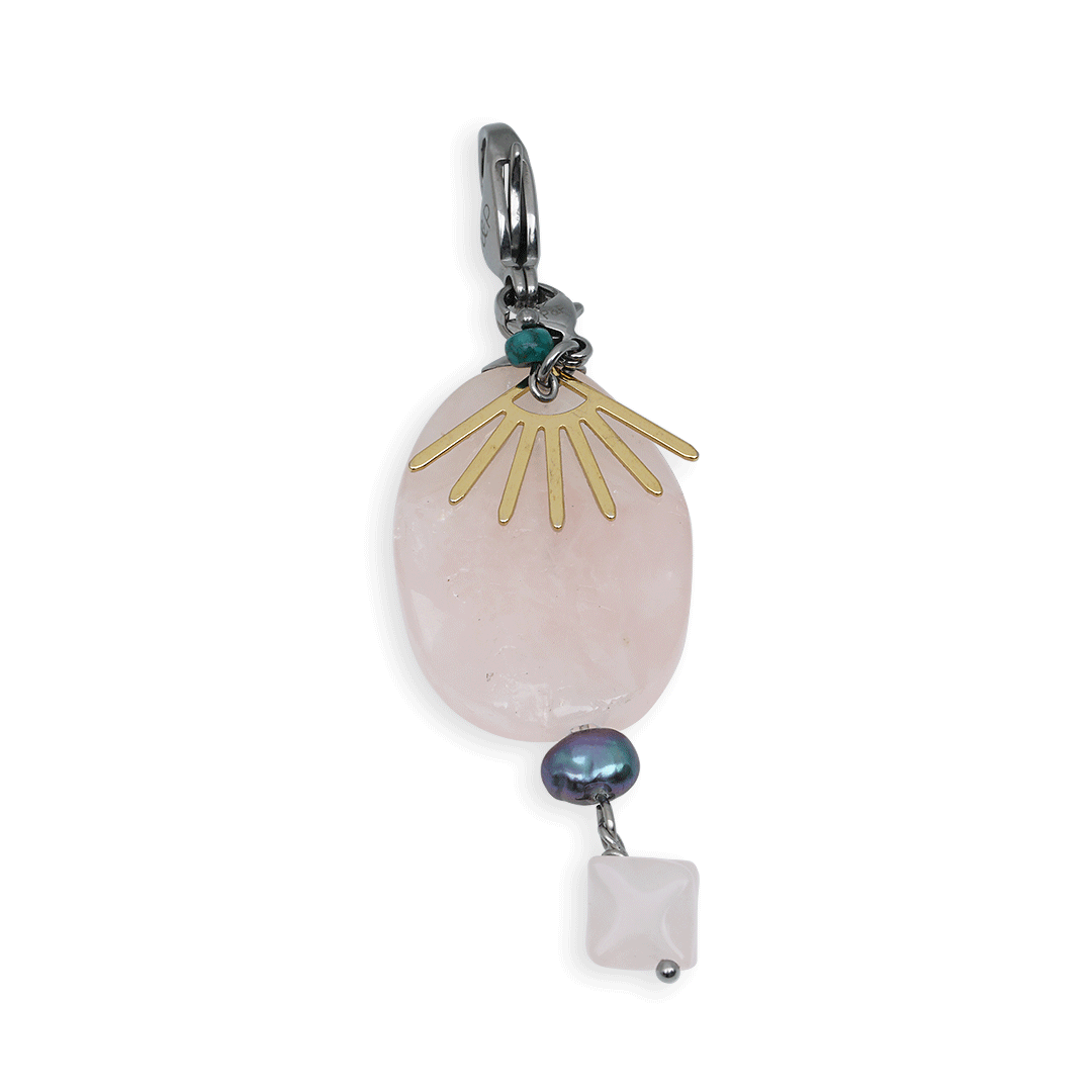 edelsteen bedel roze rozenkwarts zilver van pimpsandpearls