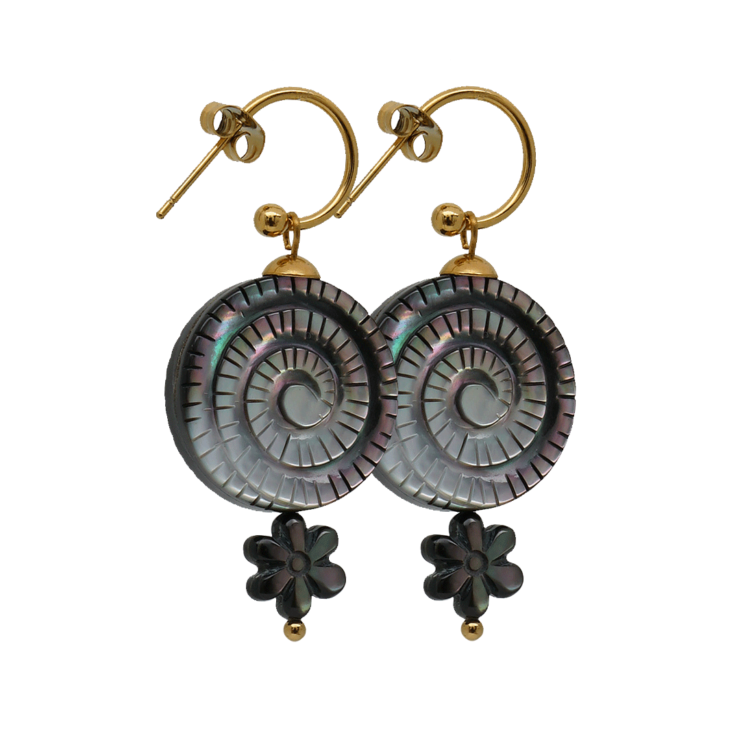 goud oorbellen schelp bloem grijs tahiti van pimpsandpearls set
