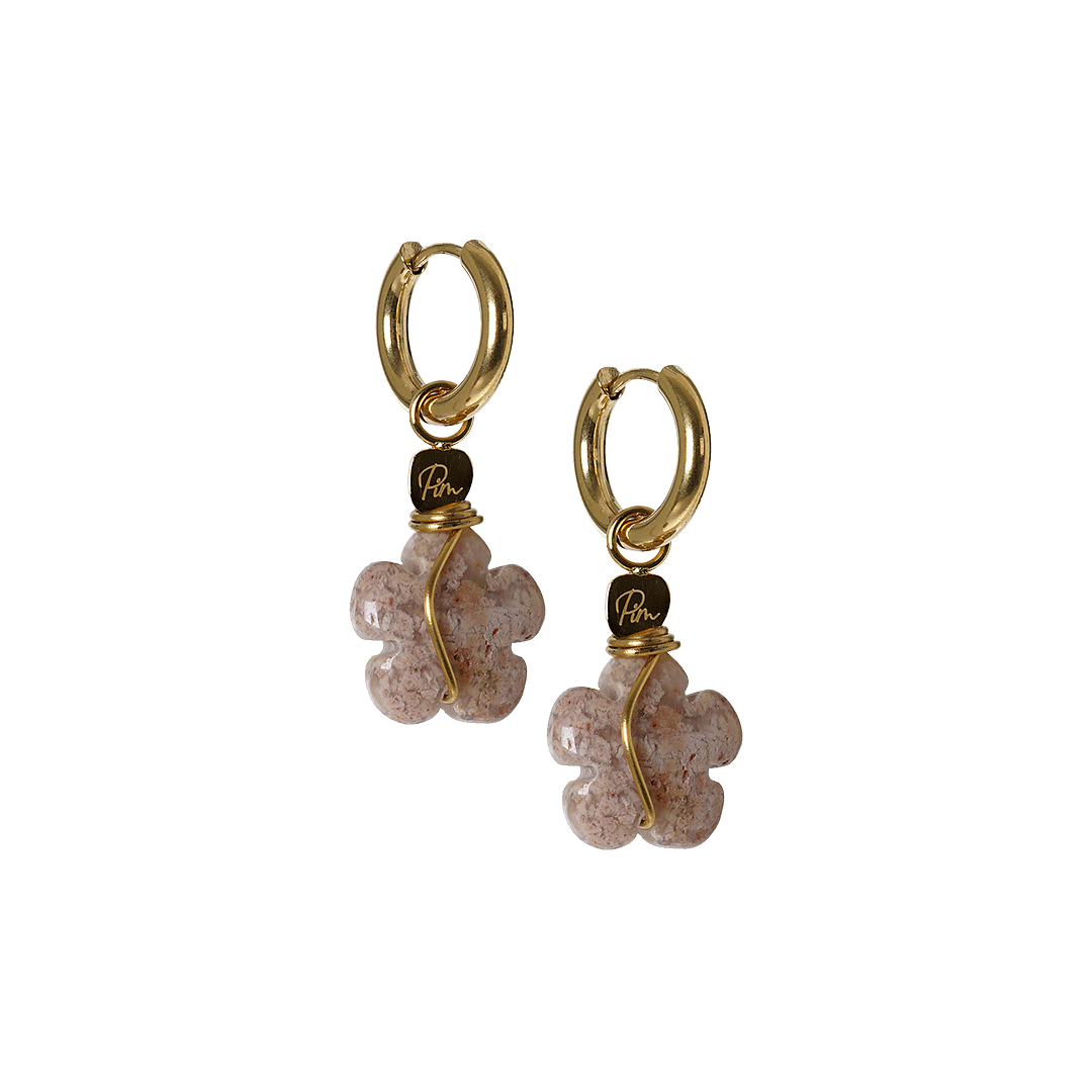 oorbellen bloem agaat mauve viooltje van pimpsandpearls