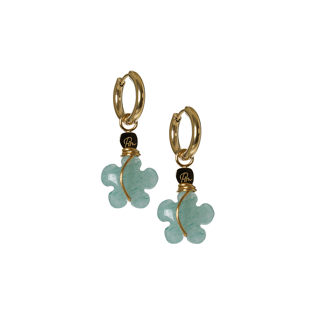 oorbellen bloem aventurijn groen lathyrus van pimpsandpearls