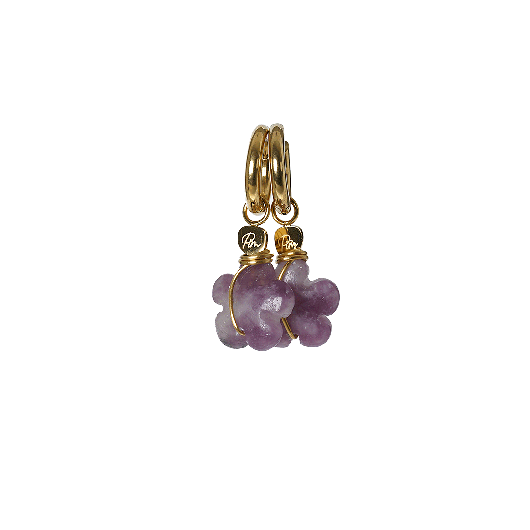 oorbellen bloem lepidoliet lila dagbloem van pimpsandpearls
