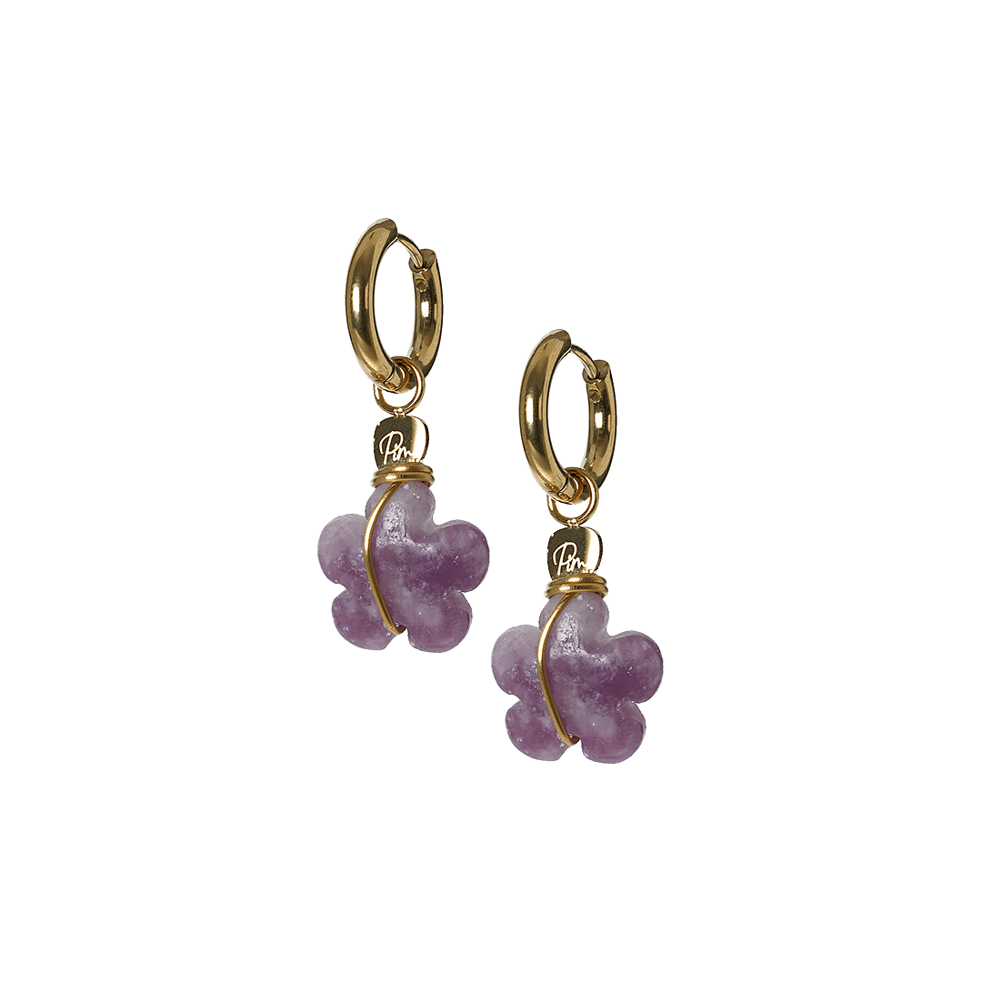 oorbellen bloem lepidoliet lila dagbloem van pimpsandpearls