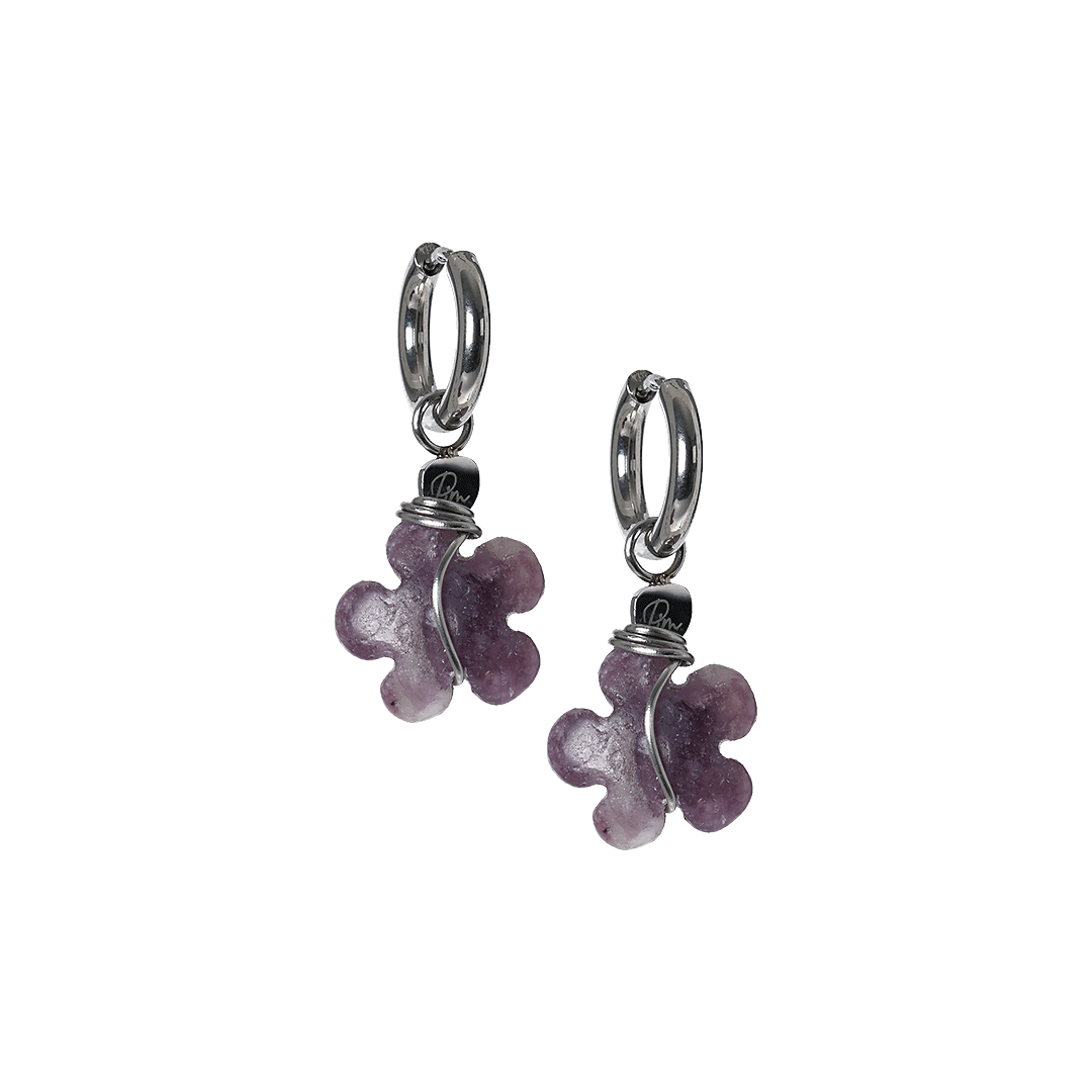 oorbellen bloem lepidoliet lila dagbloem van pimpsandpearls