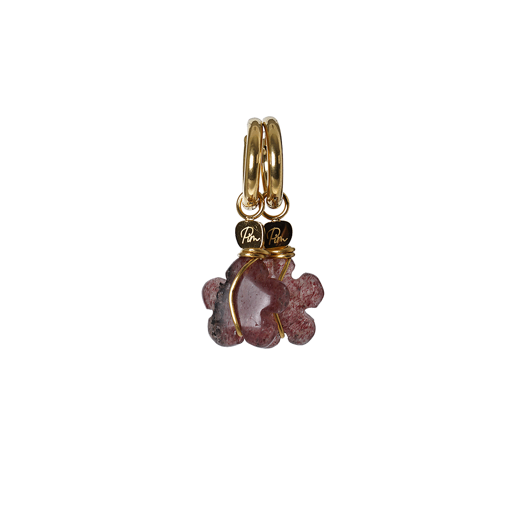 oorbellen bloemen aardbeienkwarts oudroze chrysant van pimpsandpearls