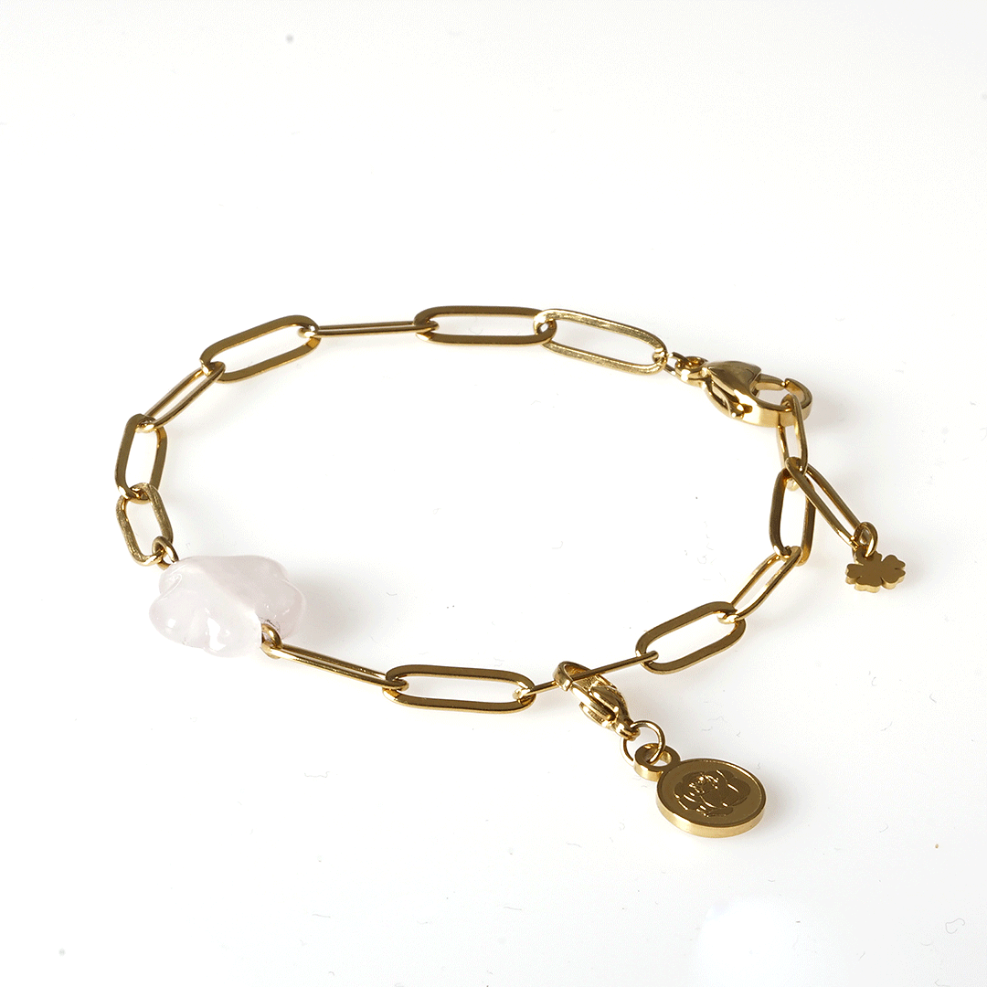 geboortebloem armband roos rozenkwarts roze van pimpsandpearls pim