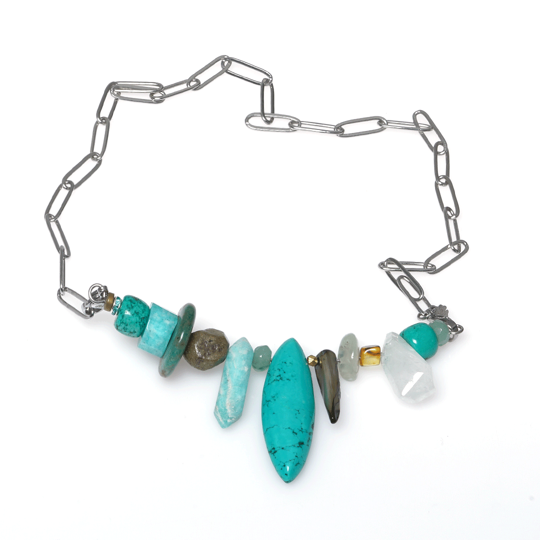 ketting edelsteen groen turquoise mix bar boog van pimpsandpearls