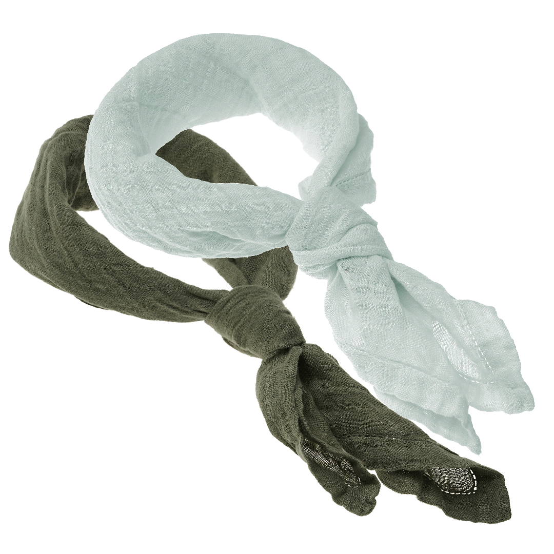sjaal bandana linnen 60 x 60 cm sfeer mosgroen en lichtblauw PimpsandPearls