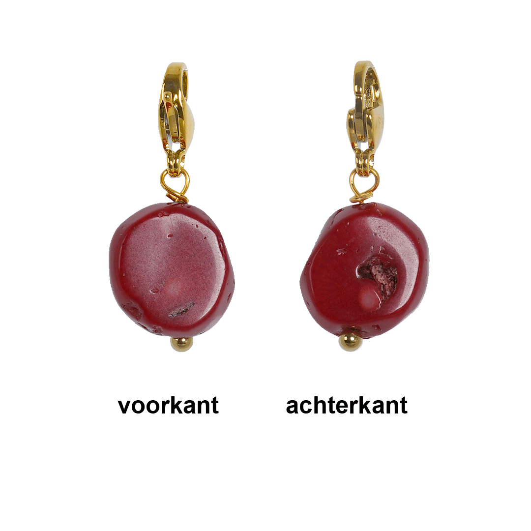 edelsteen bedel rood bambookoraal goud rocks pimpsandpearls