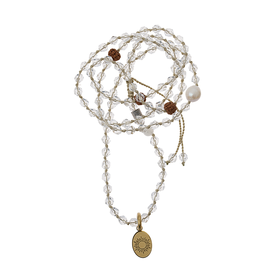 edelsteen ketting hanger bergkristal wit 92 cm met zon bedel van PimpsandPearls Pim