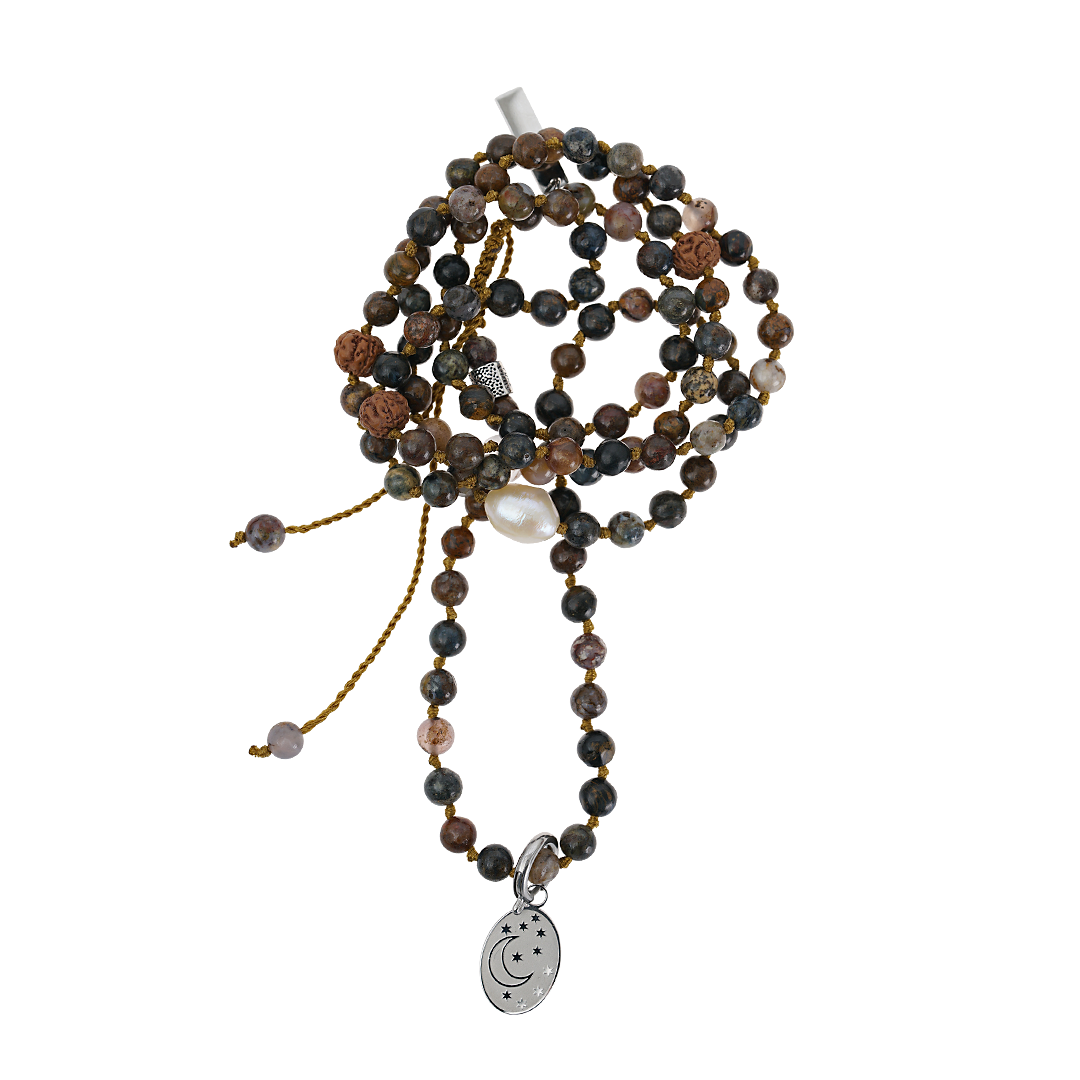 edelsteen ketting hanger pietersiet bruin 92 cm met maan bedel van pimpsandpearls pim