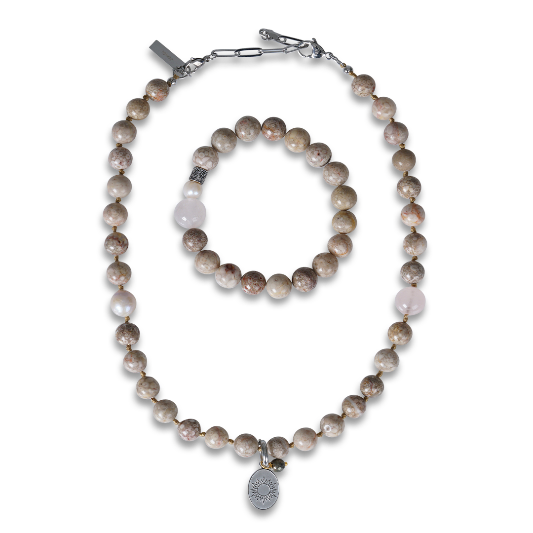 edelsteen sieradenset kambaba pink 10mm mala van pimpsandpearls